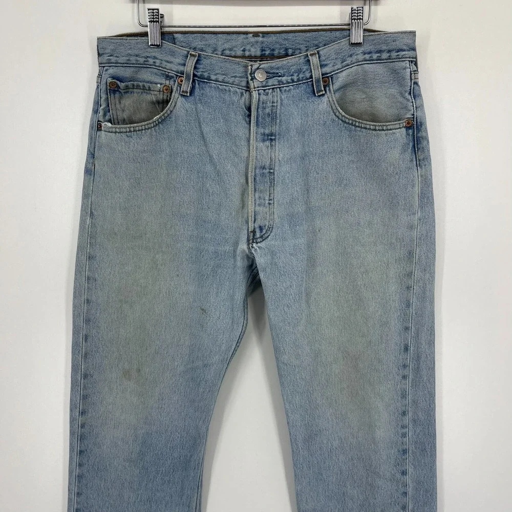 Levi's Jeans Men's Size 36 Blue‎ 501 Vtg Paper Tag 90's Button Fly Distressed